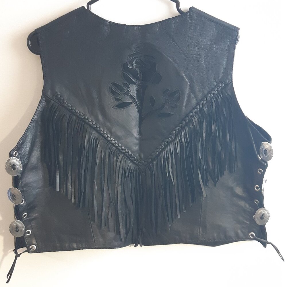 Hot Leather Genuine Leather Fringe Vest XXXL Black Biker Motorcycle WesternStyle - Picture 11 of 14